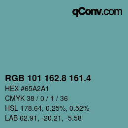 カラーコード: RGB 101 162.8 161.4 | qconv.com
