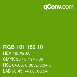 Color code: RGB 101 162 10 | qconv.com