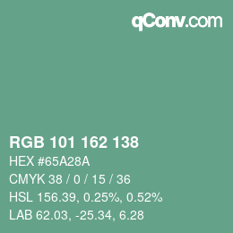 Color code: RGB 101 162 138 | qconv.com