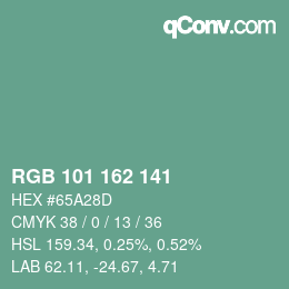 カラーコード: RGB 101 162 141 | qconv.com