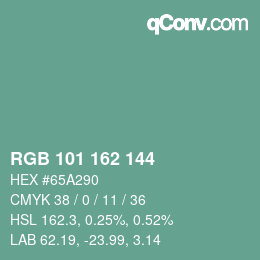 カラーコード: RGB 101 162 144 | qconv.com