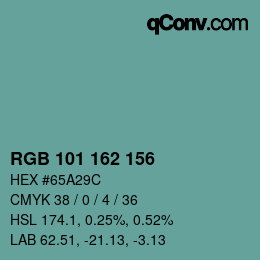 Color code: RGB 101 162 156 | qconv.com