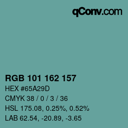 Color code: RGB 101 162 157 | qconv.com