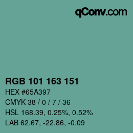 Color code: RGB 101 163 151 | qconv.com