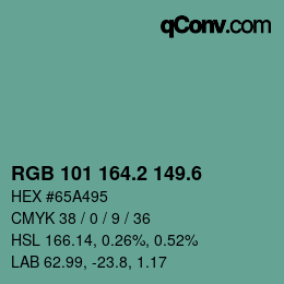カラーコード: RGB 101 164.2 149.6 | qconv.com