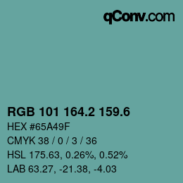 カラーコード: RGB 101 164.2 159.6 | qconv.com