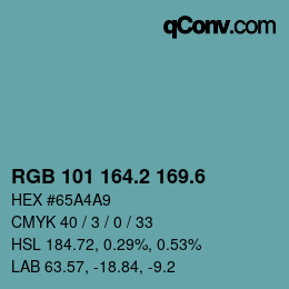 カラーコード: RGB 101 164.2 169.6 | qconv.com