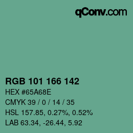 Color code: RGB 101 166 142 | qconv.com