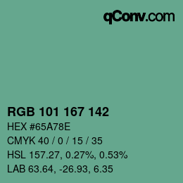 Color code: RGB 101 167 142 | qconv.com