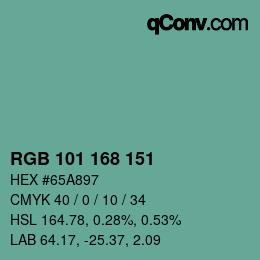 颜色代码: RGB 101 168 151 | qconv.com