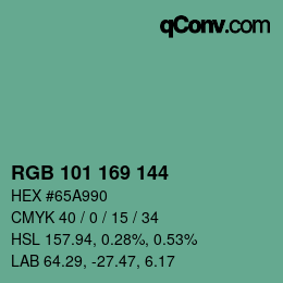 Color code: RGB 101 169 144 | qconv.com