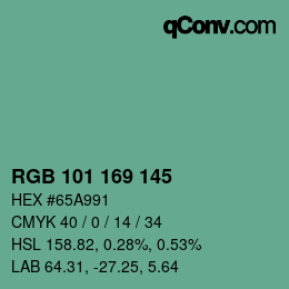 Color code: RGB 101 169 145 | qconv.com