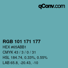 カラーコード: RGB 101 171 177 | qconv.com
