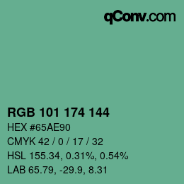 カラーコード: RGB 101 174 144 | qconv.com