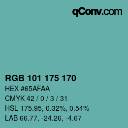 Color code: RGB 101 175 170 | qconv.com