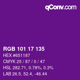 Color code: RGB 101 17 135 | qconv.com
