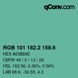 カラーコード: RGB 101 182.2 158.6 | qconv.com