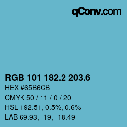 カラーコード: RGB 101 182.2 203.6 | qconv.com
