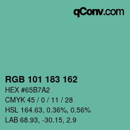 カラーコード: RGB 101 183 162 | qconv.com