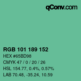 Color code: RGB 101 189 152 | qconv.com