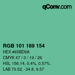 Color code: RGB 101 189 154 | qconv.com