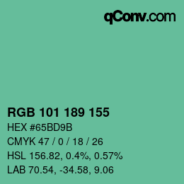 Color code: RGB 101 189 155 | qconv.com