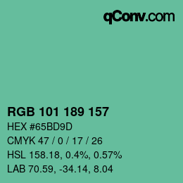 Color code: RGB 101 189 157 | qconv.com