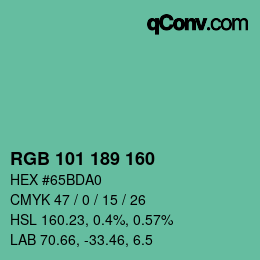 Color code: RGB 101 189 160 | qconv.com