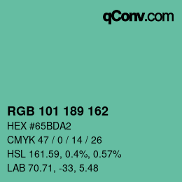 Color code: RGB 101 189 162 | qconv.com