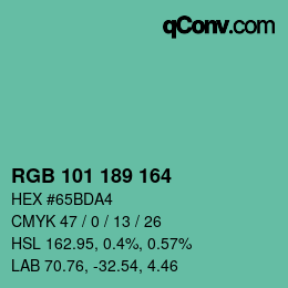 Color code: RGB 101 189 164 | qconv.com