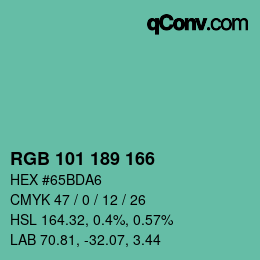 Color code: RGB 101 189 166 | qconv.com