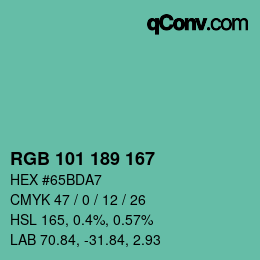 Color code: RGB 101 189 167 | qconv.com