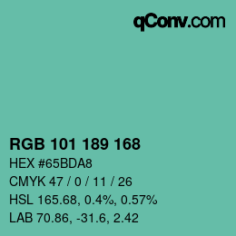Color code: RGB 101 189 168 | qconv.com