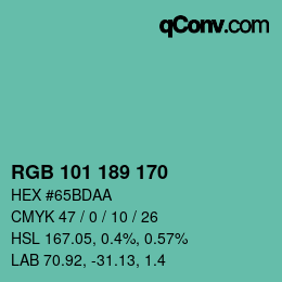 Color code: RGB 101 189 170 | qconv.com