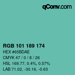 Color code: RGB 101 189 174 | qconv.com