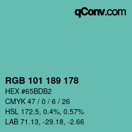 Color code: RGB 101 189 178 | qconv.com