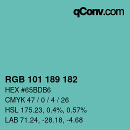 Color code: RGB 101 189 182 | qconv.com