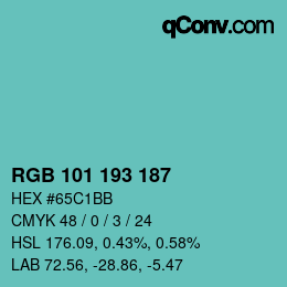 Color code: RGB 101 193 187 | qconv.com
