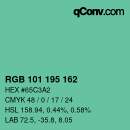 Color code: RGB 101 195 162 | qconv.com