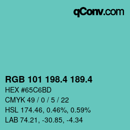 カラーコード: RGB 101 198.4 189.4 | qconv.com