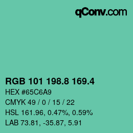 カラーコード: RGB 101 198.8 169.4 | qconv.com