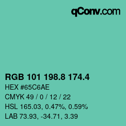 カラーコード: RGB 101 198.8 174.4 | qconv.com