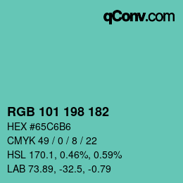 Color code: RGB 101 198 182 | qconv.com