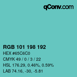 Color code: RGB 101 198 192 | qconv.com