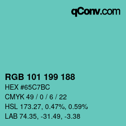 カラーコード: RGB 101 199 188 | qconv.com