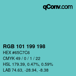 カラーコード: RGB 101 199 198 | qconv.com