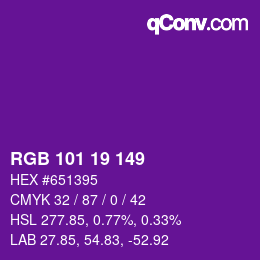 Color code: RGB 101 19 149 | qconv.com