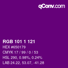 Color code: RGB 101 1 121 | qconv.com
