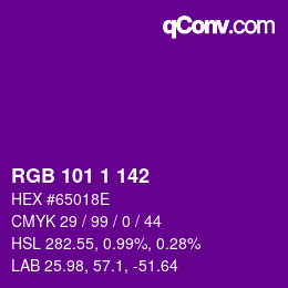 Color code: RGB 101 1 142 | qconv.com