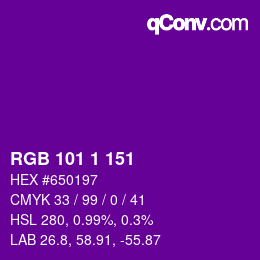 カラーコード: RGB 101 1 151 | qconv.com